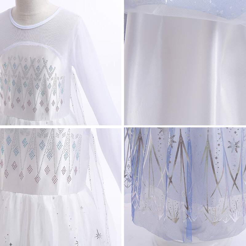 Белое платье принцессы Эльзы «Холодное сердце», костюмы для косплея для девочек, Тюлевое платье с блестками, детский Фэнтезийный костюм, костюмы для Хэллоуина, Маскировочные комплекты