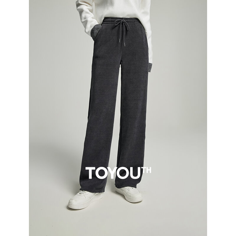 Женские плюшевые утепленные спортивные брюки Toyouth, зима 2023, прямые свободные широкие брюки с завязкой на талии, удобные мягкие повседневные брюки