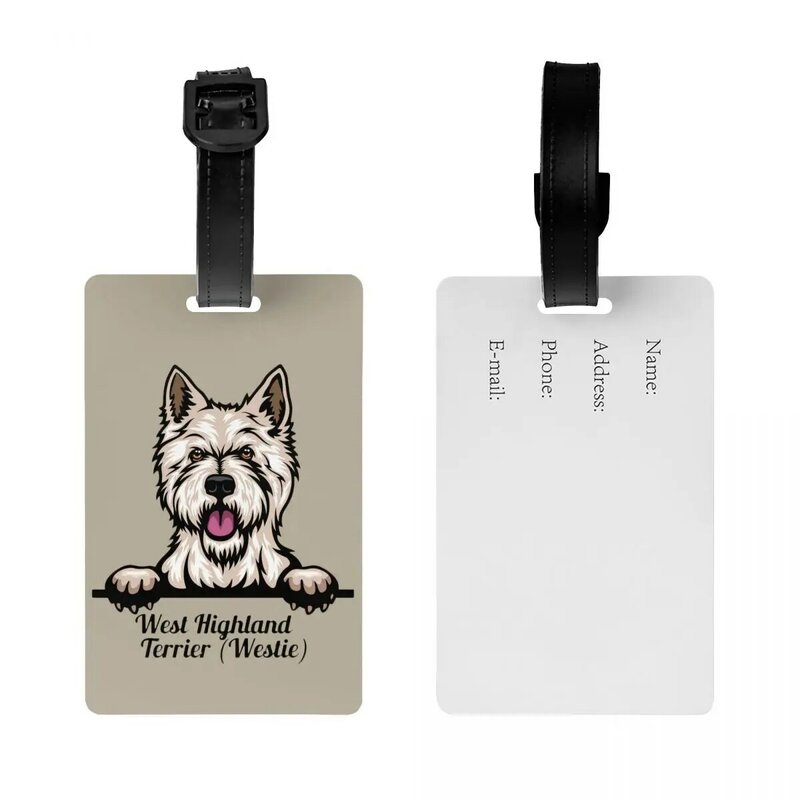 Gluren Hond West Highland White Terrier Bagagelabel Westie Koffer Bagage Privacy Cover Id Label
