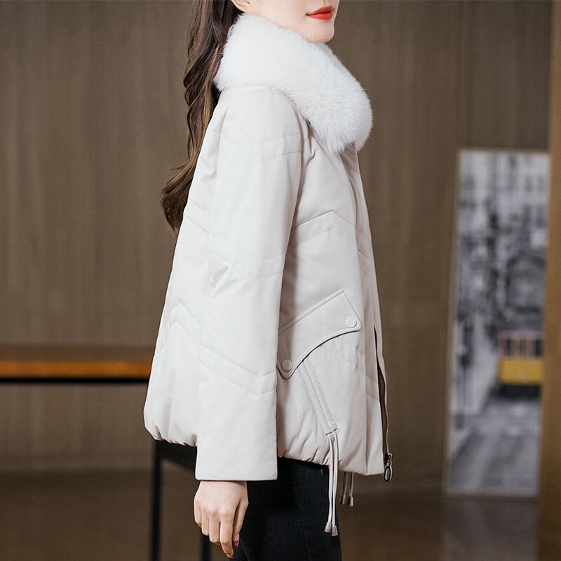 Tcyeek-女性のための革のジャケット,暖かい本革のコート,エレガントなシープスキンジャケット,冬の衣類,2023