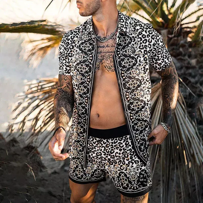 2024 Men Hawaiian 2Pcs Sets Summer 3D Print Short Sleeve Shirt Beach Button Shorts Streetwear Shirt Holiday Men's Two Piece Suit