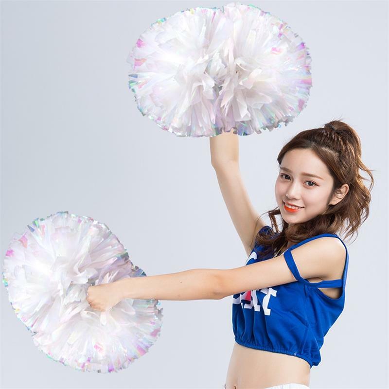1PC Plastic Handle Metallic Shine Streamer Pompoms Cheerleading Cheering Pom Pom Ball Cheering Dance Decorator Club Sport Supply
