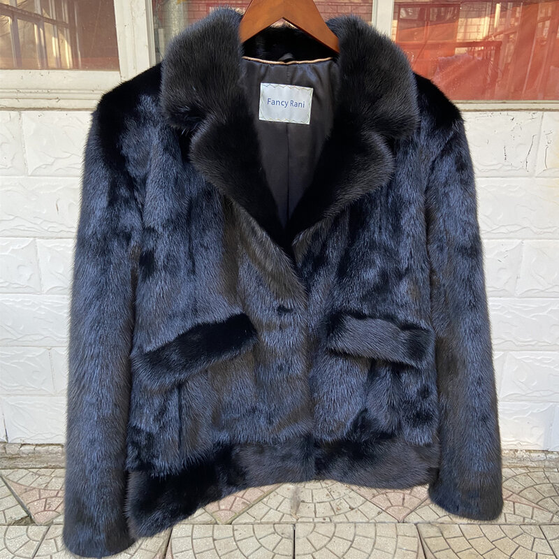 Homens de inverno Real Mink Fur Coat Luxo Curto Novo Terno Collar Importado Mink Fur Jacket 2023 Marrom Escuro Mangas Compridas Pode Personalizado