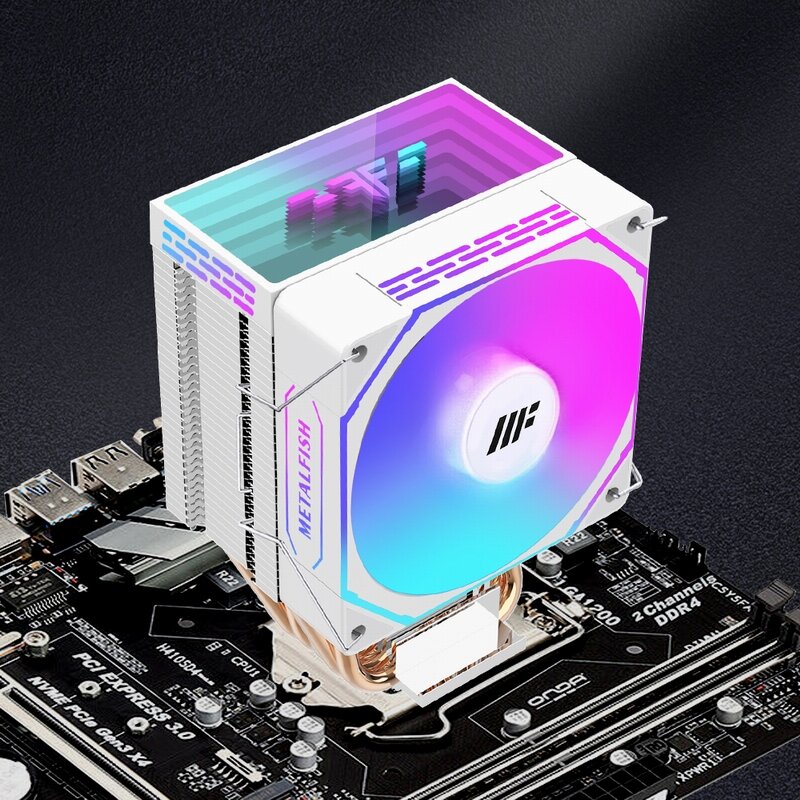 METALFISH chłodnica procesora PC biały Radiator 4PIN PWM cichy wentylator ARGB dla Intel 1700 1200 1150 1155 1156 1366 2011 AM5 AM4 AM3 x99 x 79