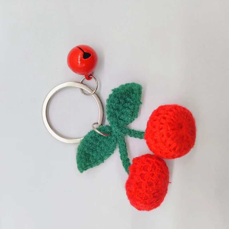 keychain crochet Cherry Keychain Cartoon Fruit Key Chain Handmade Knitted Flower Key Ring Accessories Pendant Accessories