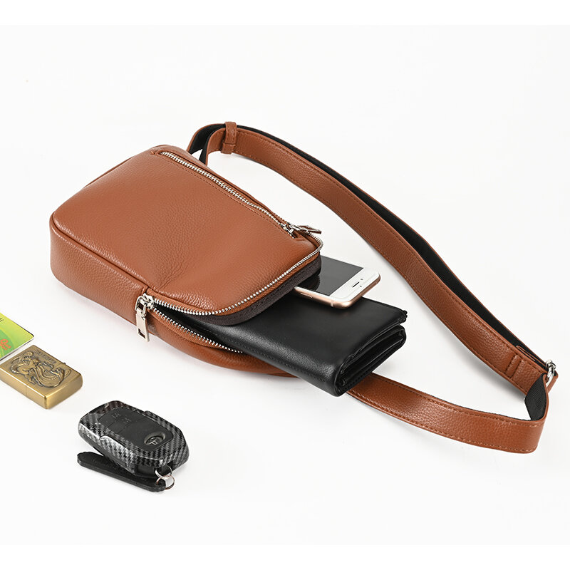 Fashion Chest Bag For Man Luxury Design Crossbody Pack Durable PU Leather Handbag Vintage Leisure Men's Business Shoulder Bag