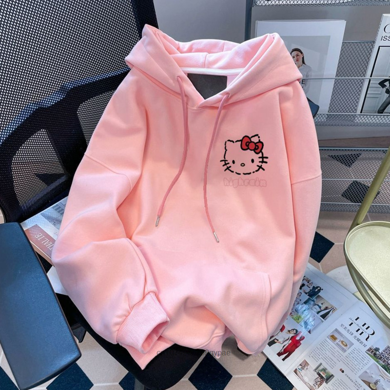 Kawaii Sanrio Hello Kitty Hoodie Women Fashion Autumn Winter New Sweatshirt Cute Girls Coat Y2k Preppy Sweet Clothing Tops 2023