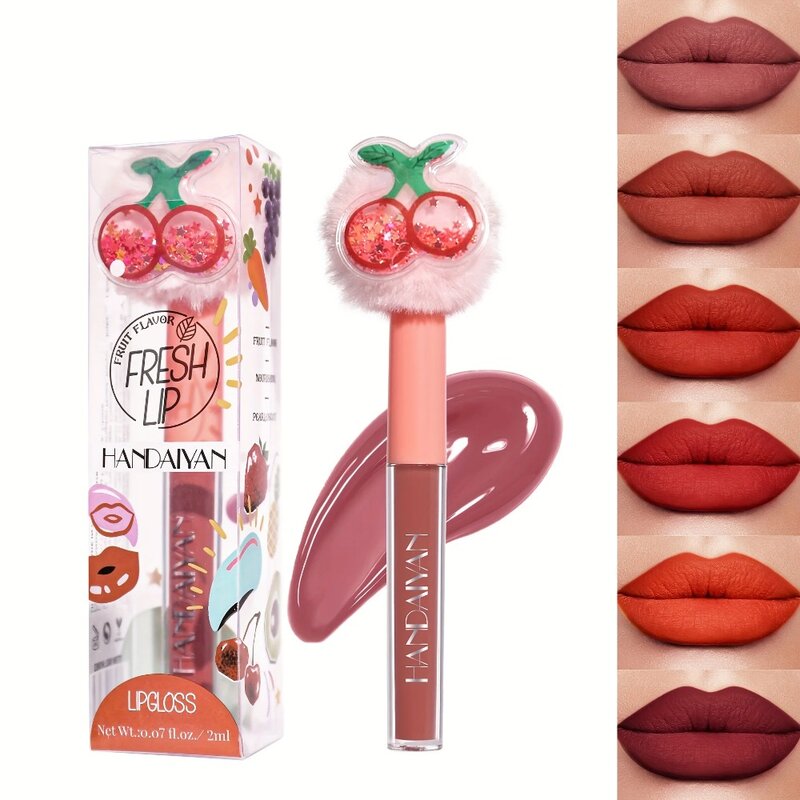 Non-stick Cup Velvet Lip Glaze New Fruit Plush Head Matte Makeup Cosmetic Long Lasting No Fading Lip Gloss Women