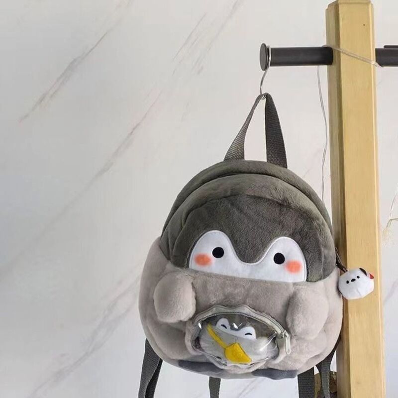 Mochila portátil de pingüino de peluche de muñeca de dibujos animados con colgante, monedero transparente JK Lolita de gran capacidad para exteriores