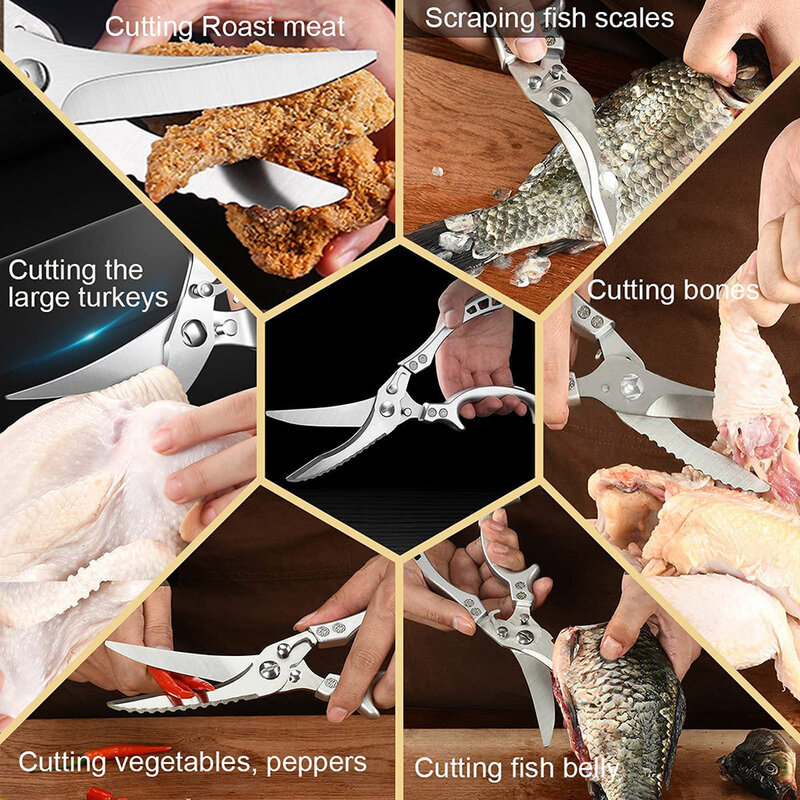 Сверхмощные кухонные ножницы из нержавеющей стали, ножницы, резак, профессиональные ножницы для куриных костей, мяса, рыбы, индейки, овощей