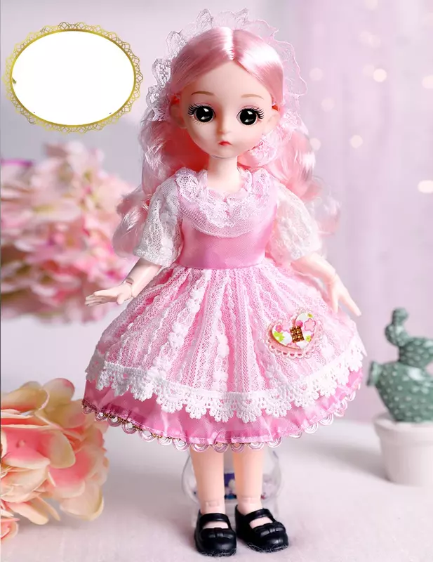 Muñeca BJD con ojos grandes para niñas, juguete de pelo largo, cara redonda, vestido de princesa, maquillaje, Blyth, 30cm