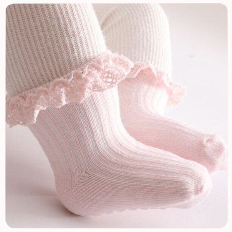 1 par calcetines con volantes encaje para bebé 0 a 6 meses, calcetines antideslizantes algodón a para niñas