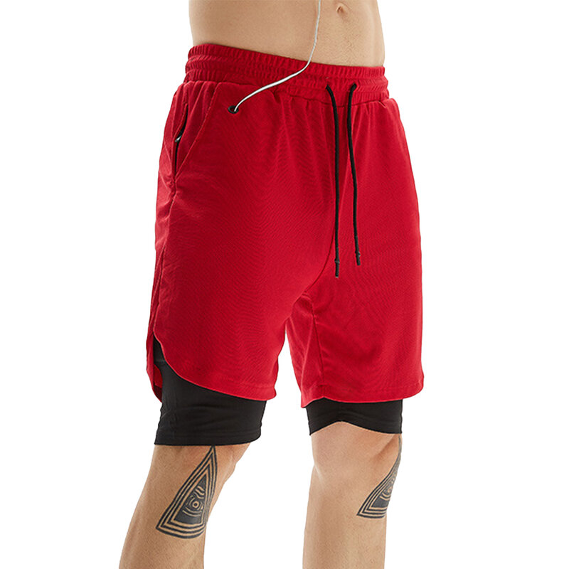 Pantalones cortos de malla de doble capa para hombre, pretina elástica con cordón, secado rápido y tela transpirable, ideal para entrenamiento o deportes