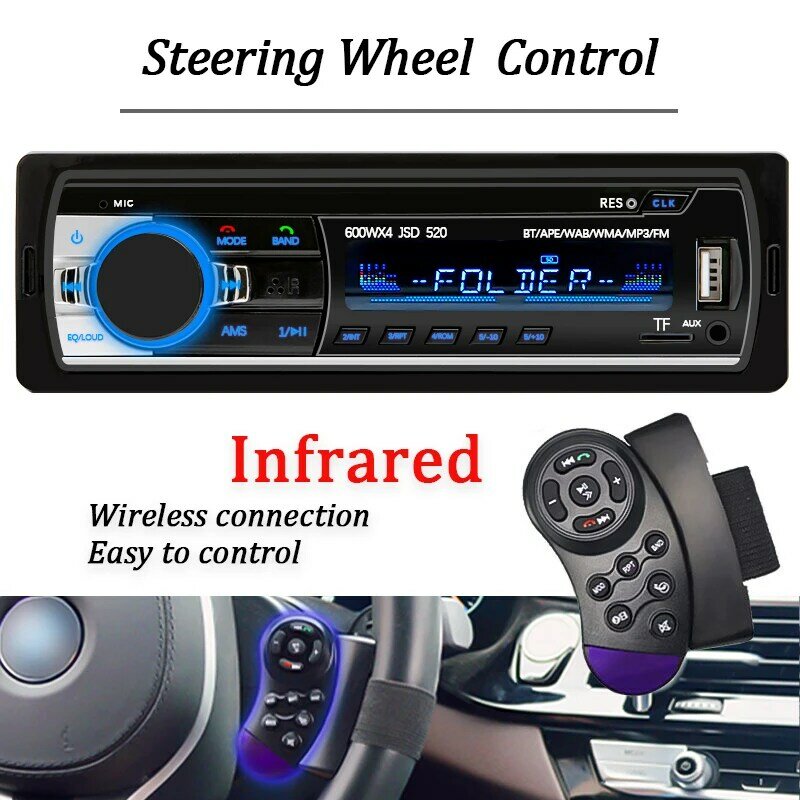 Pemutar MP3 mobil, Radio mobil 1 din Stereo Digital Bluetooth pemutar MP3 60Wx4 Radio FM Stereo Audio musik USB/SD dengan Input AUX di dasbor