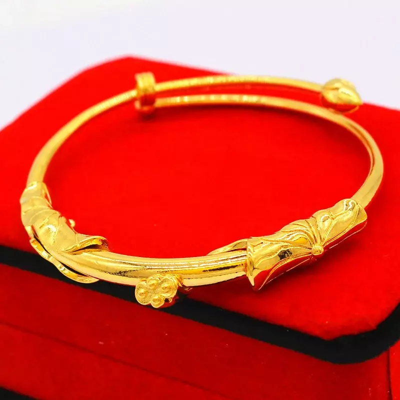 Mencheese Imitation Gold New Ethic Style Bracelet All match Personalized Push pull Buckle Adjustable Bright Lotus Lotus Bracelet