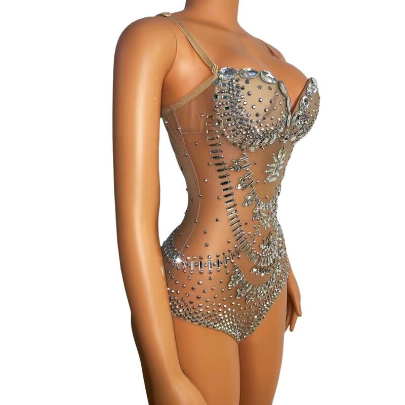 Donne Evening Party Pole Stage Costume Fashion Nightclub Bar Outfit Ds body Slip strass Stretch acrobazie Costume