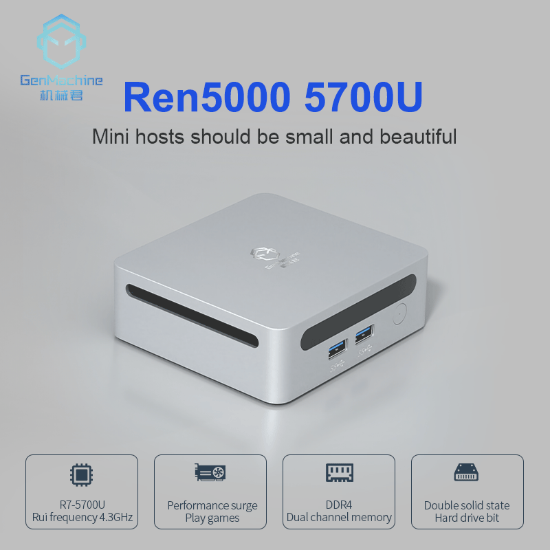 GenMachine-Mini PC Ren5000 5700U, CPU AMD Ryzen7 5700U, compatible con Windows 2023, DDR4, 10/11 MHz, AMD WiFi6 NUC Max, 64GB de RAM, novedad de 3200