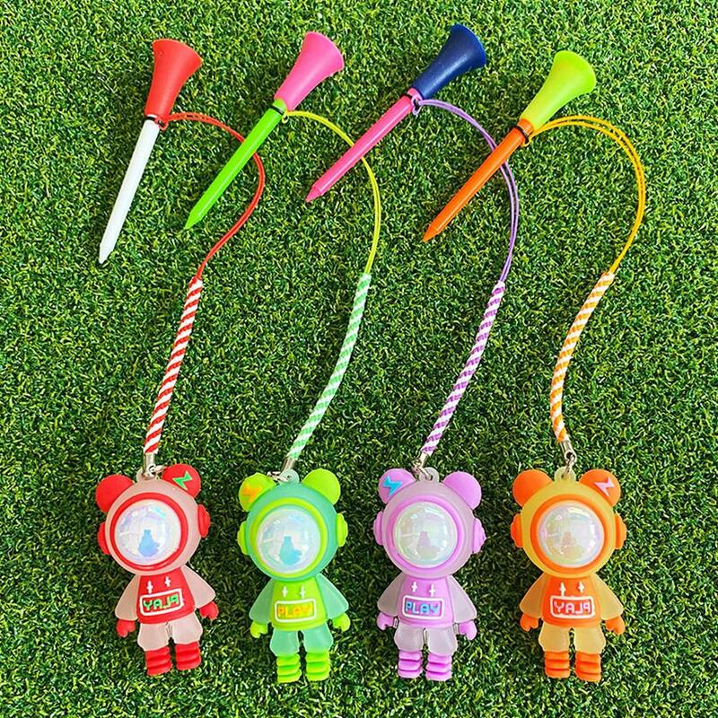4Pcs Lightning Bear Golf Tee Cartoon Plastic Anti Lost Golf Tee with Pendant and Strap Unique Gifts for Female Golfers