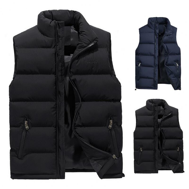 Однотонный мужской жилет, куртка с подкладкой, воротник-стойка, ветрозащитный осенне-зимний жилет с надписью для работы