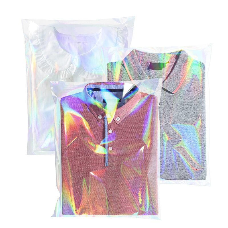 Emballage holographique irisé personnalisé, sacs en cellophane, vêtements alimentaires refermables, emballage en plastique pour violoncelle, produit personnalisé