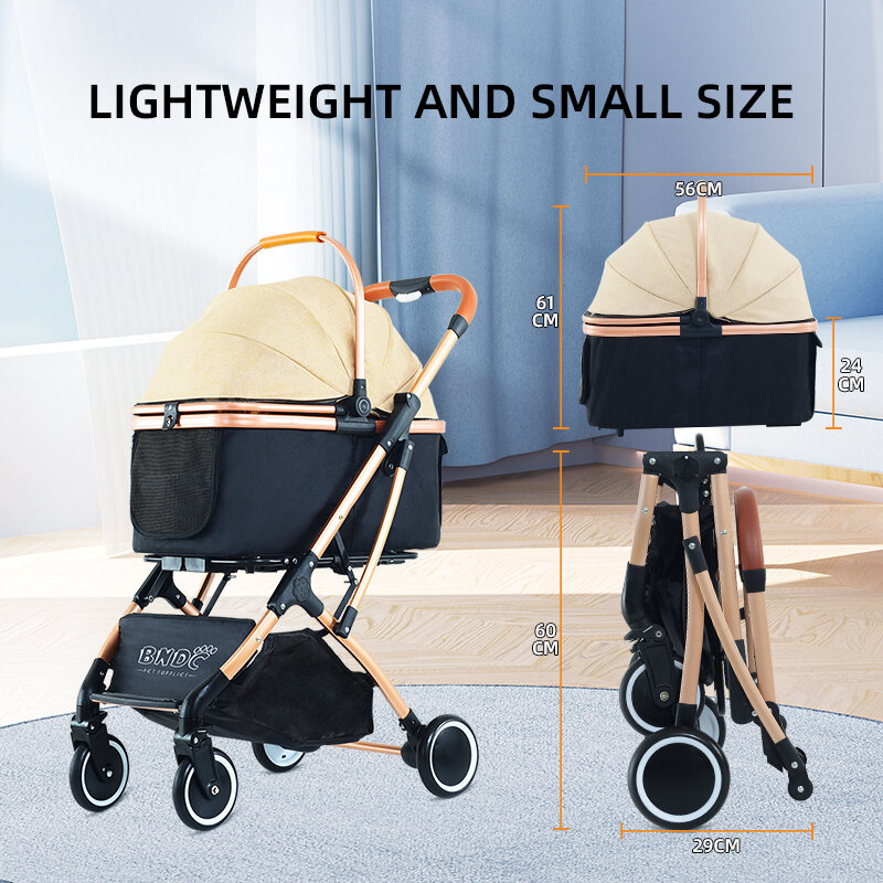Luxury Factory Wholesale Pet Travel Wheel Stroller Dog Cat Transport Trolley Four Rounds Foldable With One Hand pet dog stroller