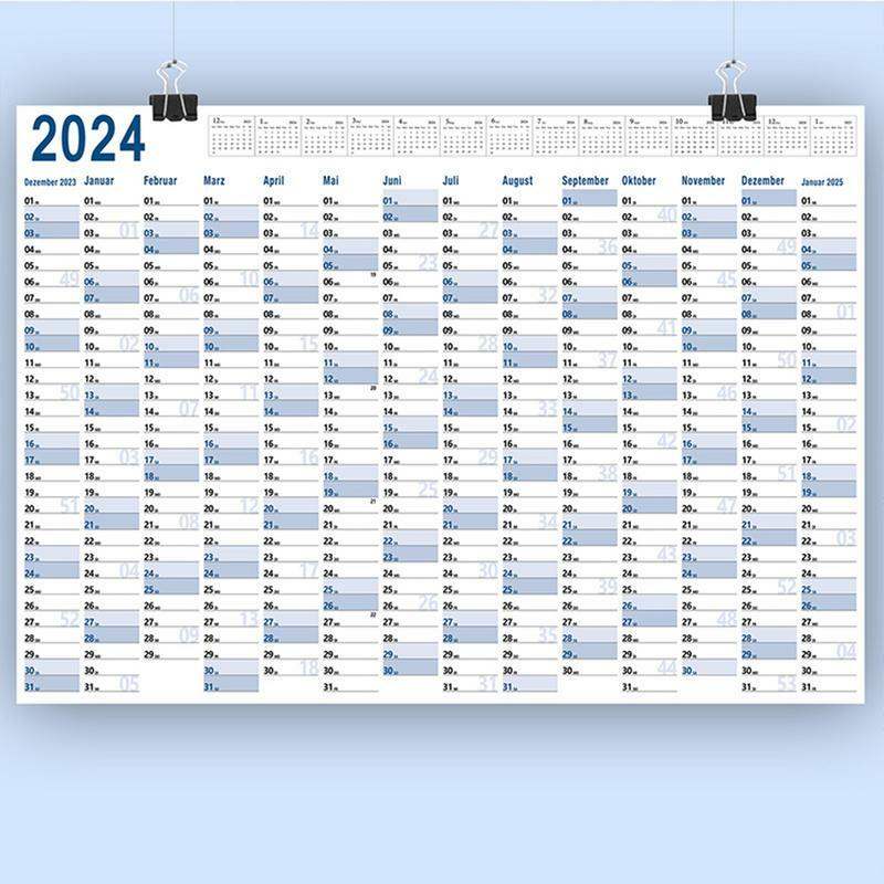 Calendario de pared anual 2024, calendario de año completo, calendario de 365 días, calendario de póster grande para trabajo científico