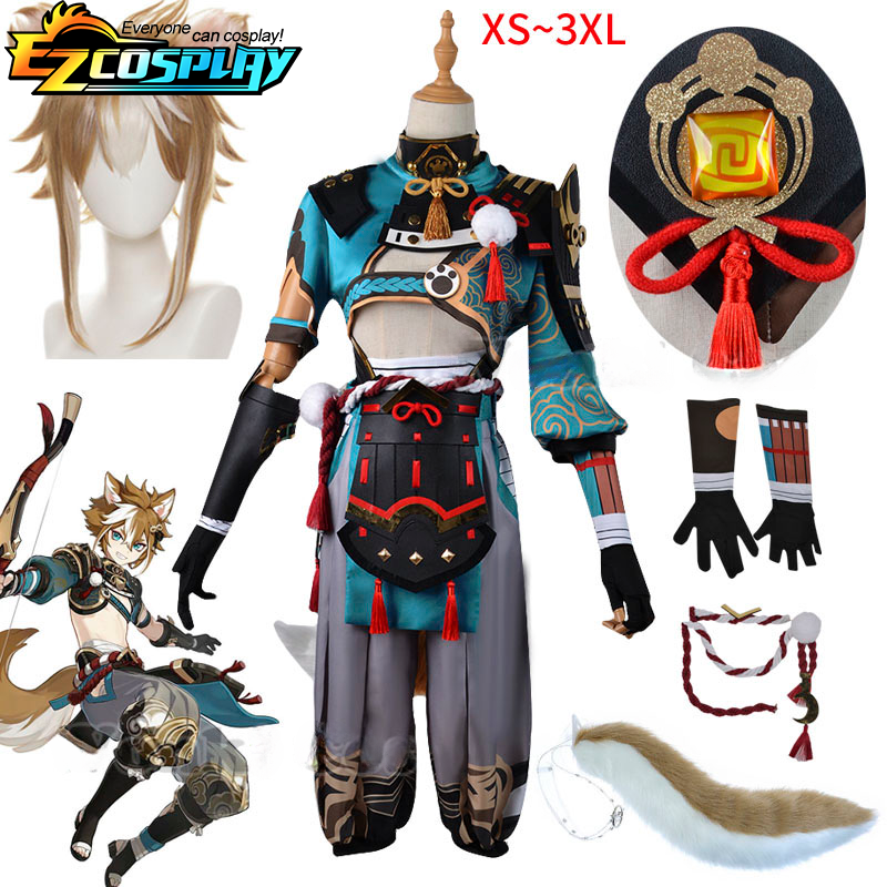 Genshin impacto gorou cosplay traje peruca com orelhas goro cosplay cauda trajes conjunto completo cosplay para homem