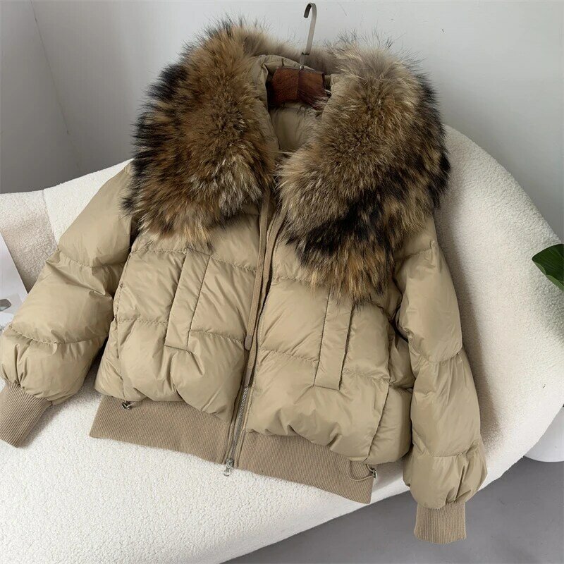男性ボニタ-女性のための自然な本物の大きなアライグマの毛皮の襟ジャケット、大きくて厚い暖かいダックダウンコート、豪華なストリートウェア、冬、2023