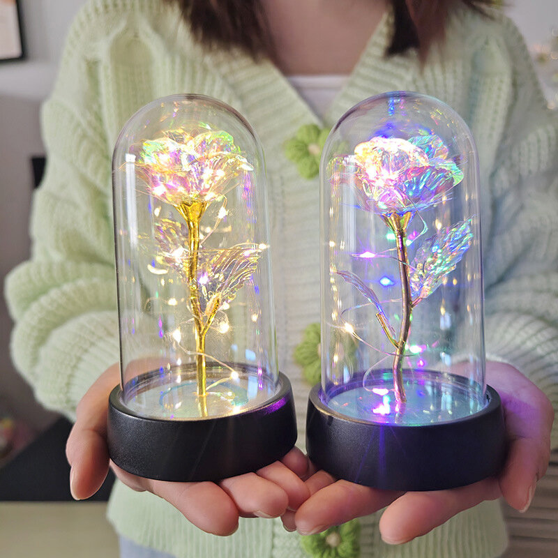 ไฟ LED ฟอยล์ดอกไม้ประดิษฐ์ดอกกุหลาบดอกไม้ lampu tidur ของขวัญวันวาเลนไทน์สำหรับแฟนกุหลาบของขวัญแต่งงาน