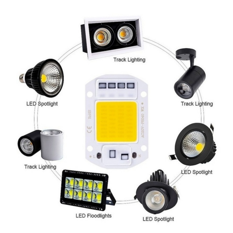 PwwQmm-Chip LED COB de 20W, 30W, 50W, sin necesidad de controlador, cuentas de lámpara LED para foco de luz de inundación, iluminación artesanal, AC110V, 220V