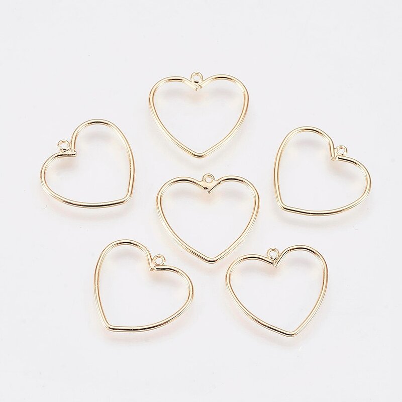 10pcs Brass Simple Hollow Love Heart Pendants Real 18K Gold Plated  for Women Fashion Necklace Earrings Jewelry Making Gifts
