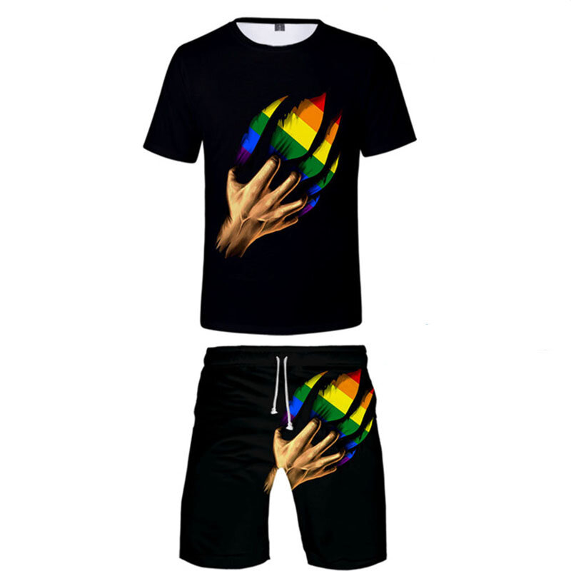 Elementi colorati moda 3D stampa uomo donna t-shirt Set arcobaleno LGBT t-shirt pantaloncini due pezzi Set Casual Harajuku Streetwear