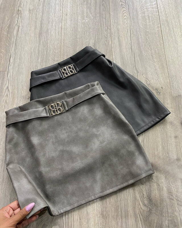 Pu Leather Tie Dye Goth Skirt Harajuku Pleated Mini Skirt Y2k New Casual Versatile A Line Plaid Skirt Fashion Hip Short Skirts