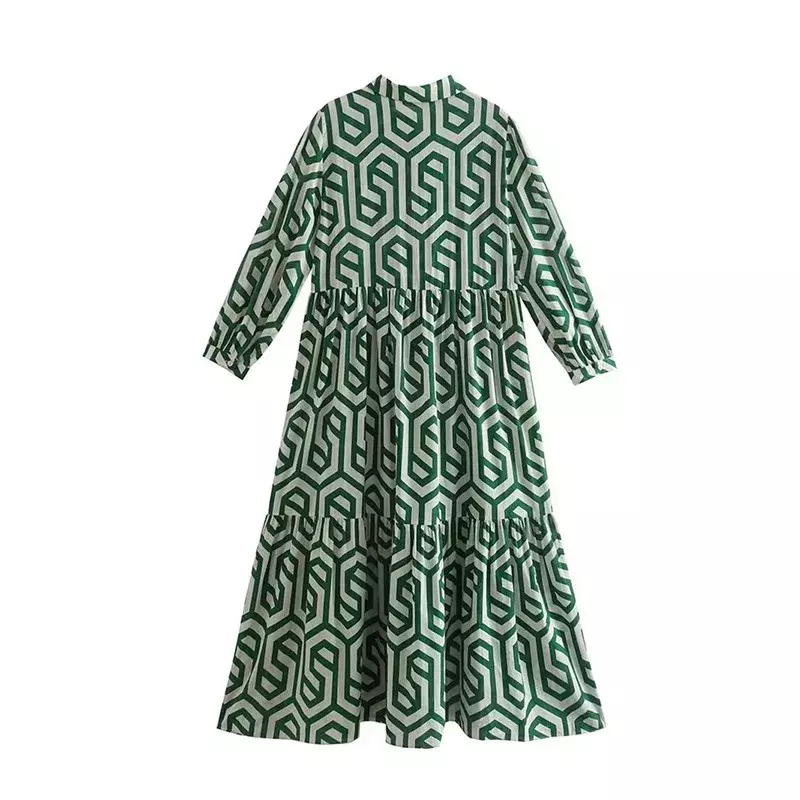 Vestido de calle para mujer, falda de manga larga con solapa impresa, estilo camisero europeo y americano, YBF19-3, 2024
