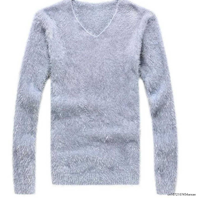 Suéter de punto elástico con cuello en V para hombre, jerséis suaves y cálidos, ropa para jóvenes, Otoño e Invierno