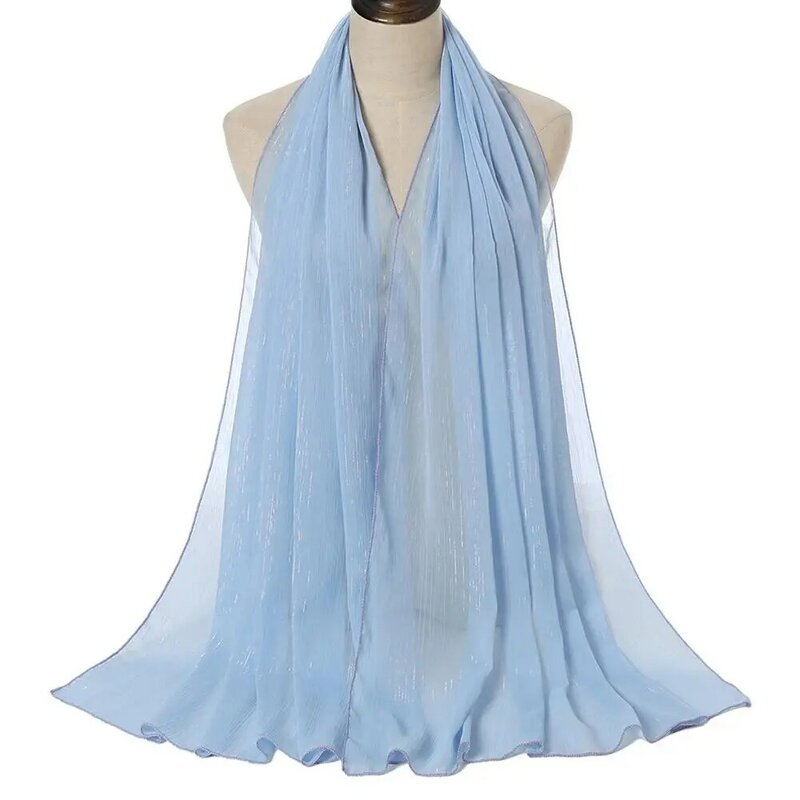 Bufanda plisada de gasa Simple para mujer, envolturas de Color sólido para mujer, bufanda delgada ligera, moda cómoda, primavera y verano, S2P1