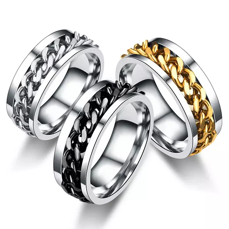 ไทเทเนียมหมุนได้Chainแหวนผู้หญิงผู้ชายSpinnerแหวนMultifunctional Chainแหวนผู้ชายแหวนเปิดขวด