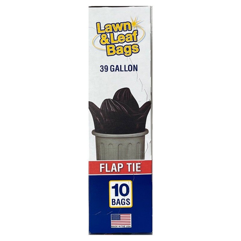 Basic Lawn & Leaf Trash Bags, Flap Tie, 39 galões, 10 sacos