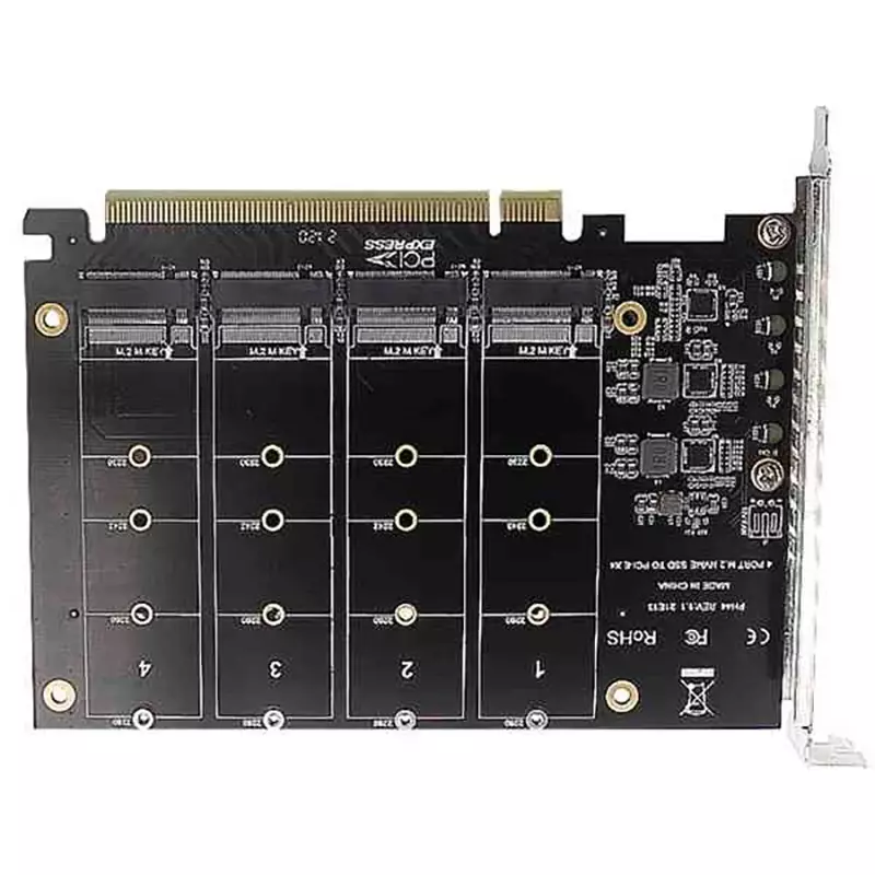 Lector de tarjeta de expansión, convertidor de disco duro de 4 puertos M.2 NVMe SSD a PCIE X16M Key, velocidad de transferencia 4x32Gbps (PH44)