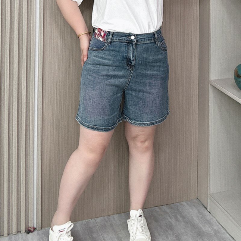 Summer 2024 Quality High Waist Denim Shorts Women Plus Size Casual Loose Stretch Wide Leg Jeans