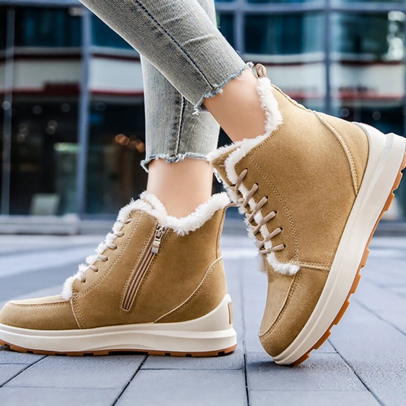 2023 New Snow Ankle Boots Winter Casual Warm Side Zipper Platform Shoes For Women Plush Non Slip Solid Color Female Footwear