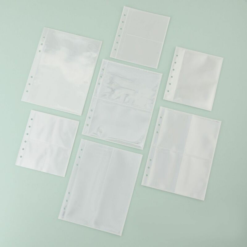 Soporte de archivo transparente para cuaderno, carpeta de encuadernación de almacenamiento de PVC, hojas sueltas de 6 agujeros, bolsa de documentos DIY, anillos, A5, A6, A7, 10 unidades