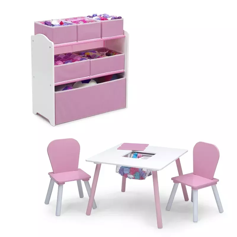 Delta Children Set di 4 sale giochi per bambini, rosa/bianco presenta 6 contenitori di diverse dimensioni per adattarsi A un'ampia varietà di giocattoli