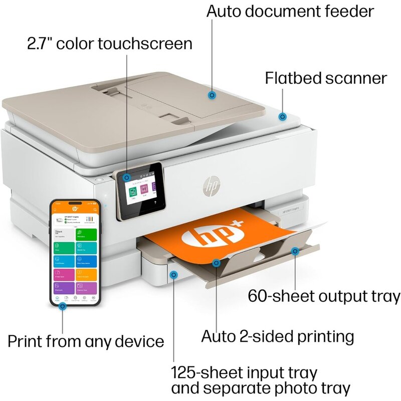 Envy 7958e เครื่องพิมพ์อิงค์เจ็ทสีไร้สาย, พิมพ์, สแกน, คัดลอก, ตั้งค่าง่าย, การพิมพ์มือถือ, ที่ดีที่สุดสำหรับบ้าน, หมึกทันที