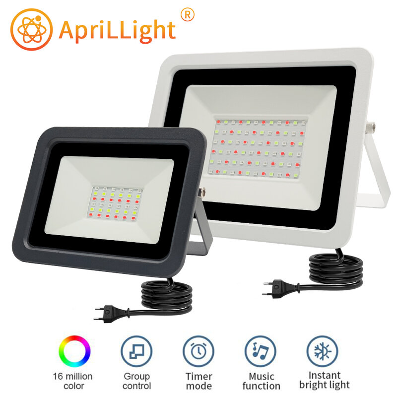Reflector LED inteligente RGB para exteriores, foco impermeable de 50W, 100W, 220V, iluminación cálida y fría, Control por aplicación Bluetooth