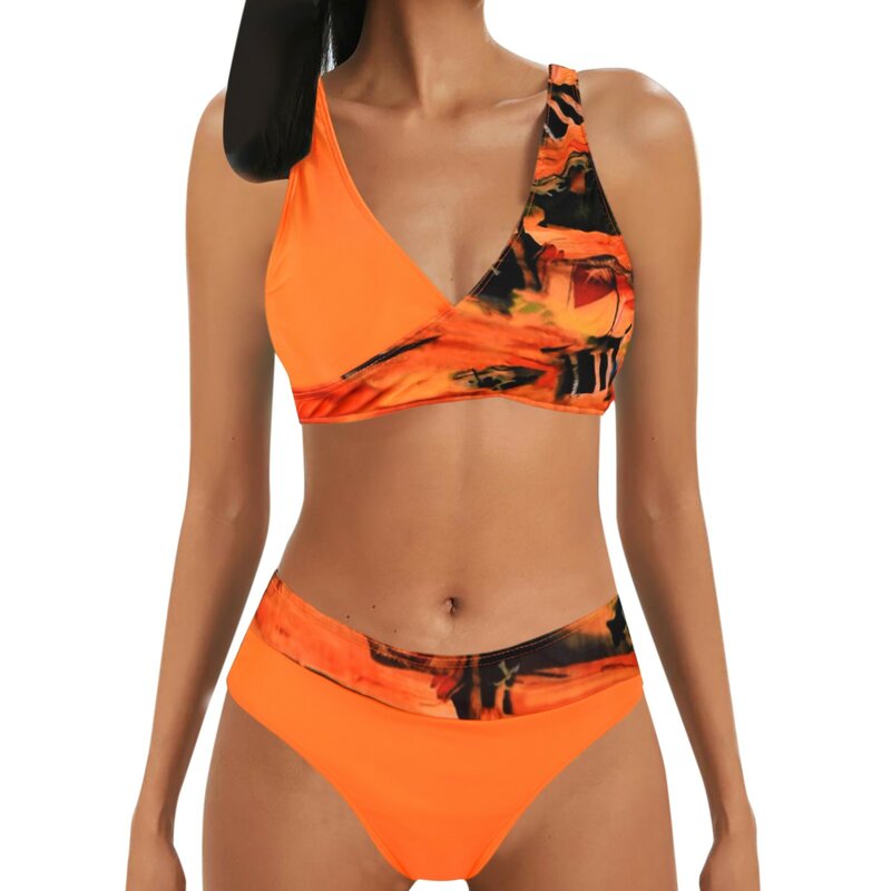 Новинка 2024, женский купальник с высокой талией, новый дизайн, купальник с принтом, комплект из двух предметов, комплект бикини, летняя модная удобная Пляжная одежда