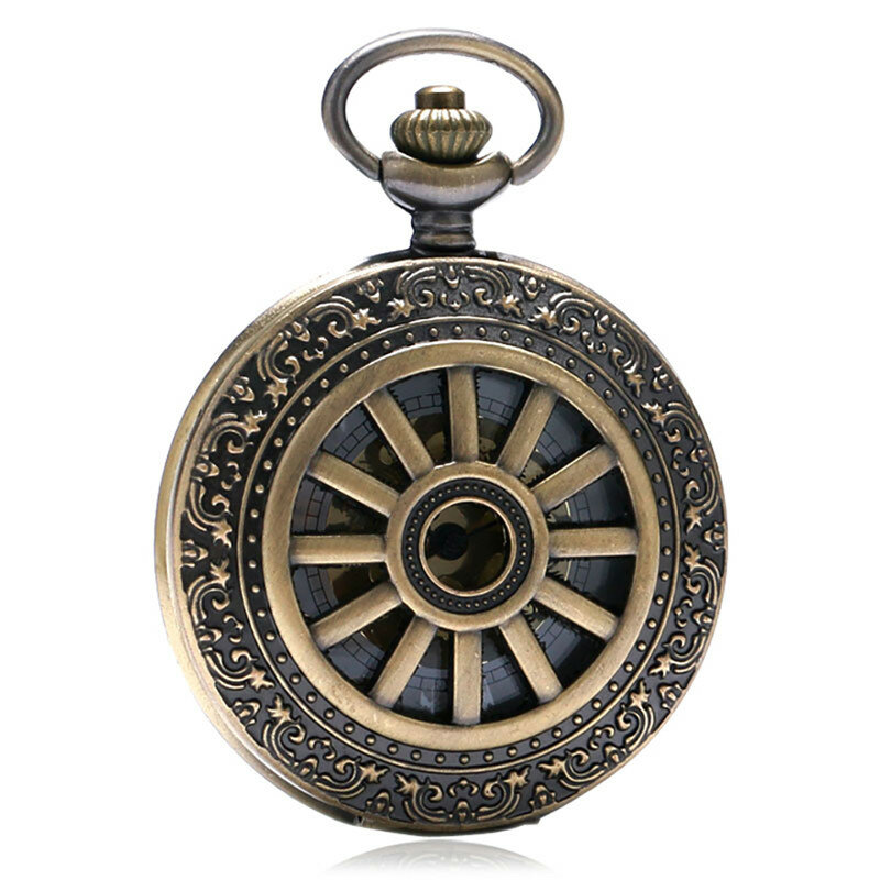 할로우 아웃 휠 커버 유니섹스 쿼츠 아날로그 포켓 시계 목걸이 펜던트 체인, 아랍어 숫자 표시 시계 선물, 올드 패션