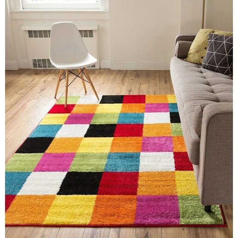 Modern Squares Multi Geometric Area Rug (7'10 "x 10'6") scatole a scacchiera astratte Bright Living Kid RoomPlayroom Nursery Bedro