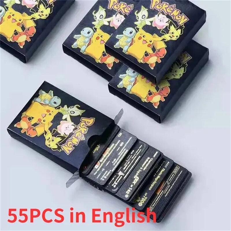 Cartes Pokémon Pikachu Colorées Or Argent Noir Vmax GX Vstar, Jouets de Collection Anglais Espagnol Français Allemand, Cadeau, 27-55 Pièces