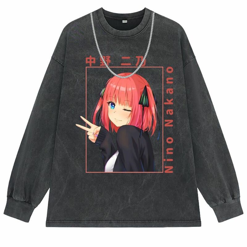 Nino Nakano Vrouwen Kawaii Anime T-Shirts Vintage Lange Mouw T-Shirt Mannen Unisex Bedrukt Gewassen Katoenen Sweatshirts Kleding